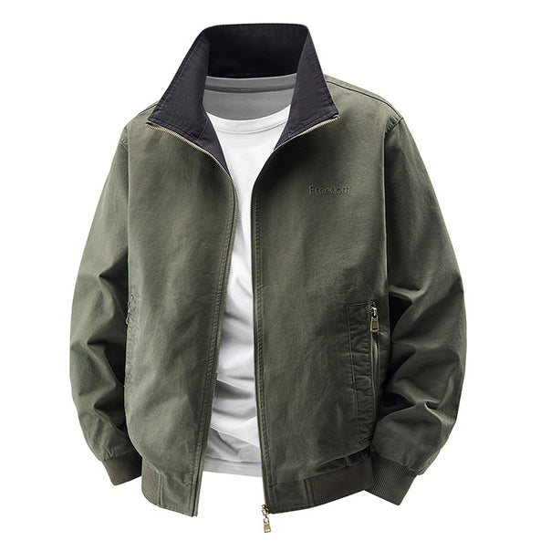 Men's  zip-up cotton twill bomber jacket with contrasting stand collar and ribbed cuffs Mune Fashion