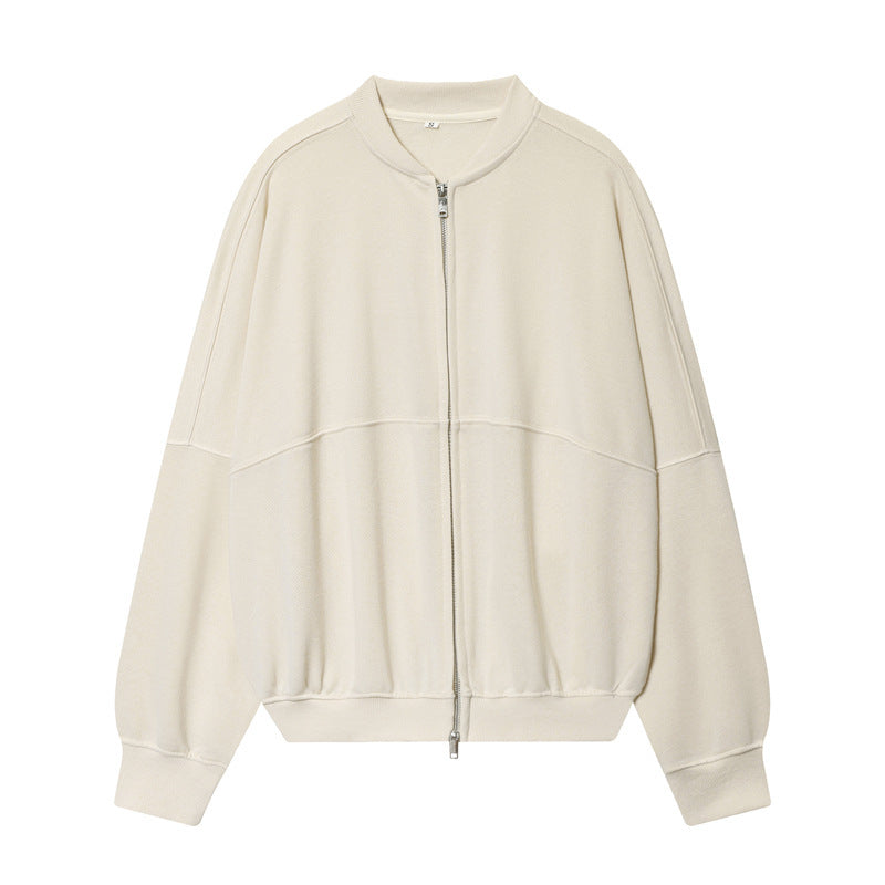 Women's Oversized Sweat Jacket with Two-Way Zipper and Ribbed Hem Mune Fashion