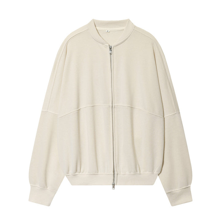 Women's Oversized Sweat Jacket with Two-Way Zipper and Ribbed Hem Mune Fashion
