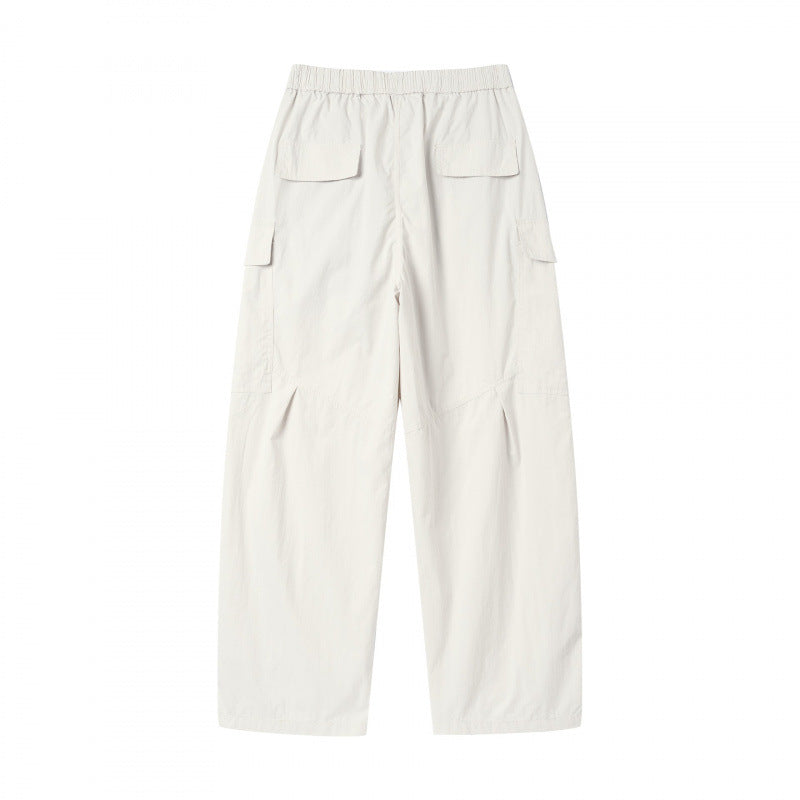 Unisex Wide Cargo Pants with Elastic Waistband, Drawstring and Patch Flap Pockets Mune Fashion