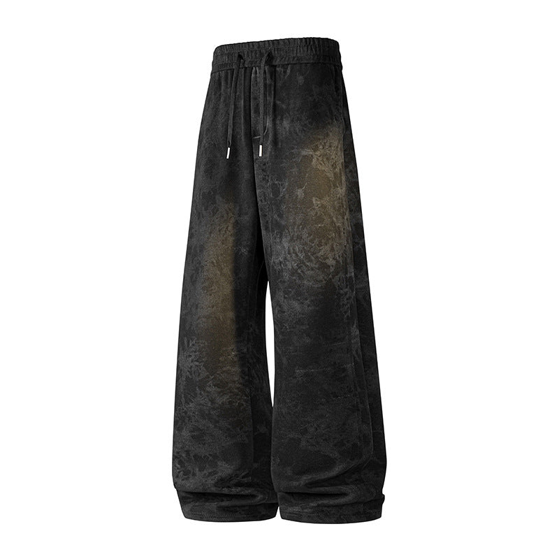 Women's Wide High-Waist Baggy Sweatpants with Marble Print, Drawstring & Elastic Hem Mune Fashion