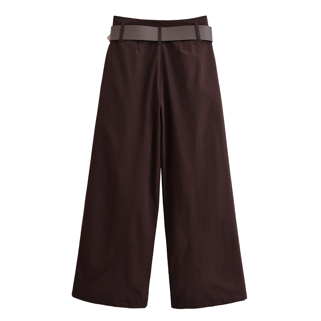 Women's high-waisted culotte pants with wide leg, pleats and statement belt Mune Fashion