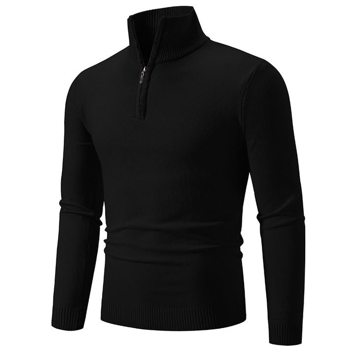 Men's fine knit half-zip pullover with ribbed stand-up collar and slim fit Mune Fashion