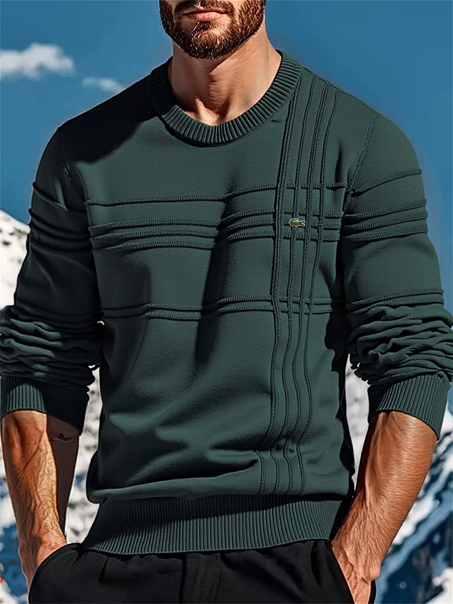 Men's structured round neck sweater made of cotton blend Slim Fit with relief stripes and ribbed cuffs Mune Fashion