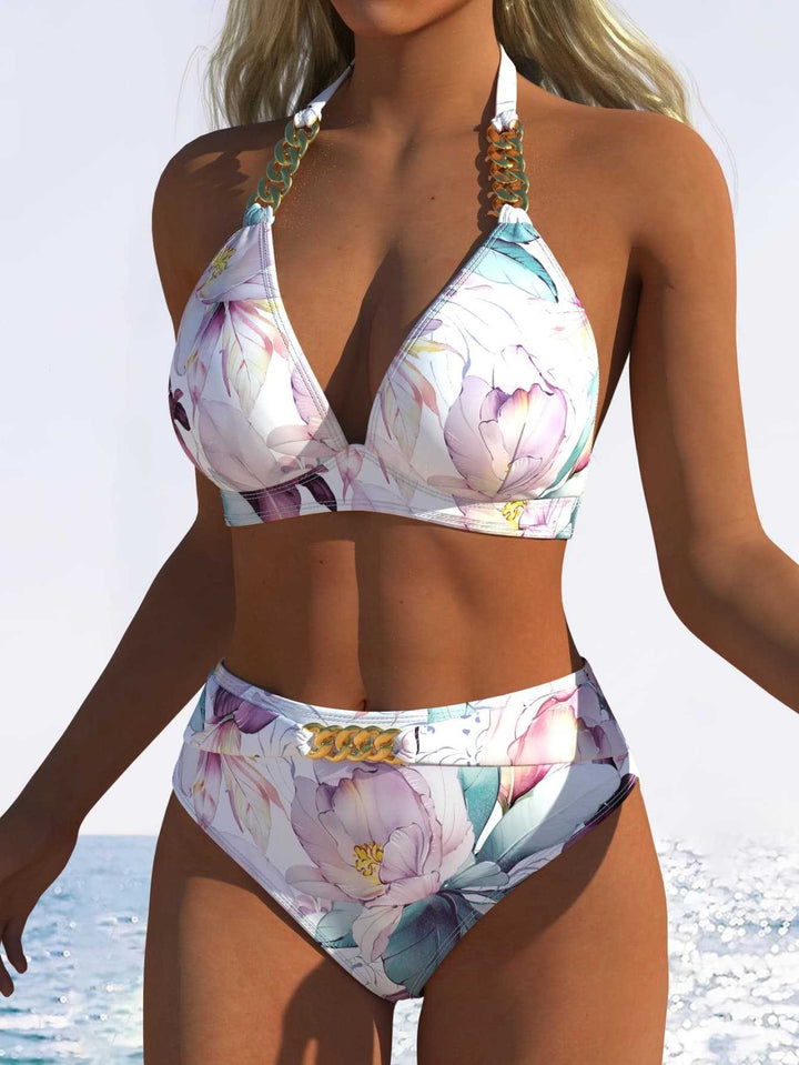 Women's Triangle Bikini with Adjustable Ties and Trendy Wave Pattern Mune Fashion