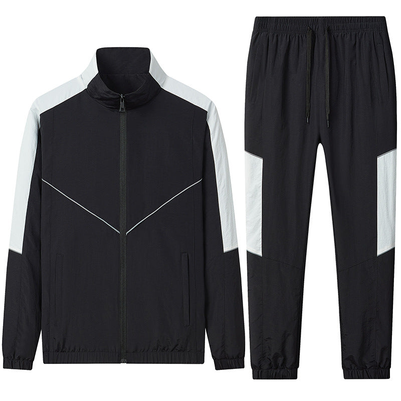 Men's Two-Piece Breathable Nylon Training Set with Stand-Up Collar and Contrast Panels Mune Fashion