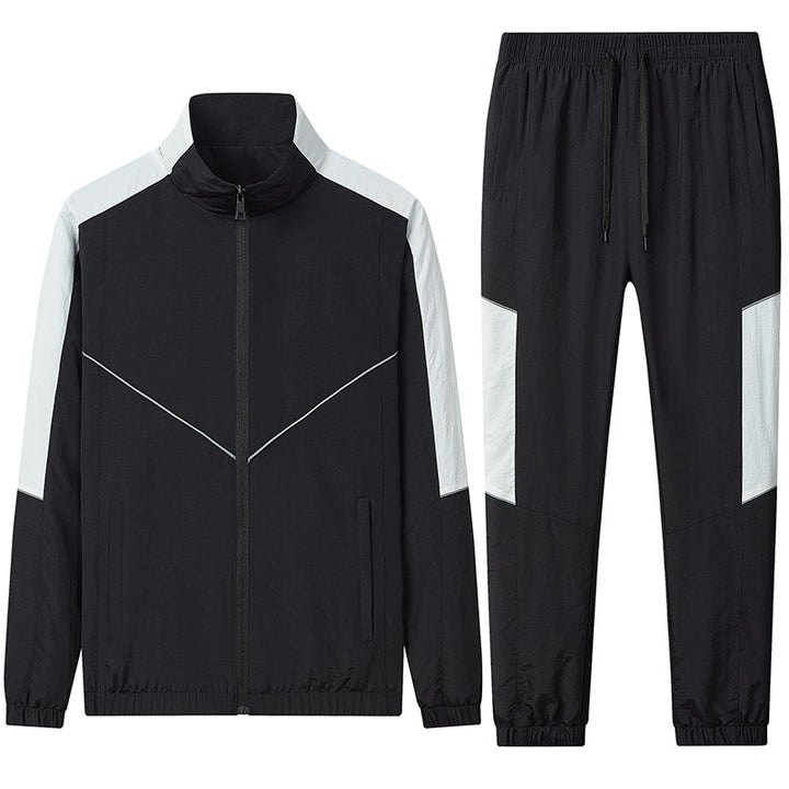 Men's Two-Piece Breathable Nylon Training Set with Stand-Up Collar and Contrast Panels Mune Fashion