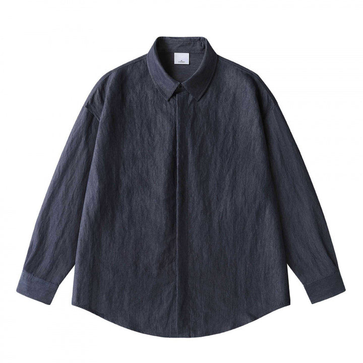 Unisex Oversize Linen Shirt with Concealed Button Placket and Dropped Shoulder Mune Fashion