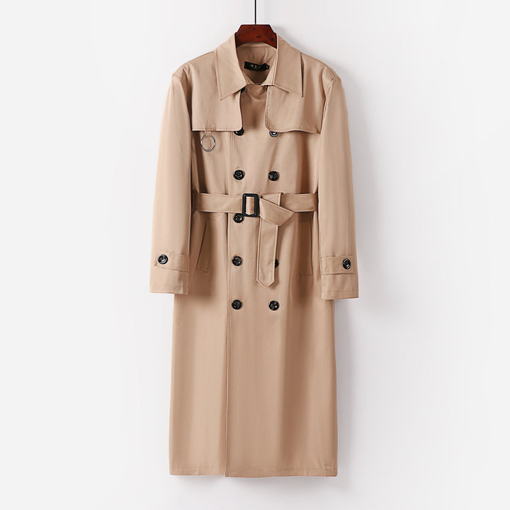 Men's Water-Repellent Double-Breasted Trench Coat with Ties and Cape Detail Mune Fashion