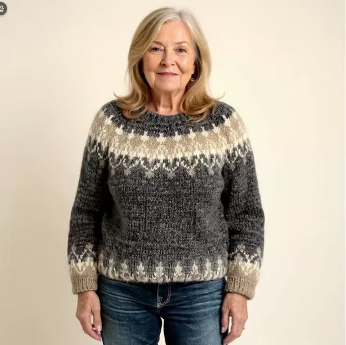 Women's cozy Norwegian knit sweater with stand-up collar and oversized fit Mune Fashion