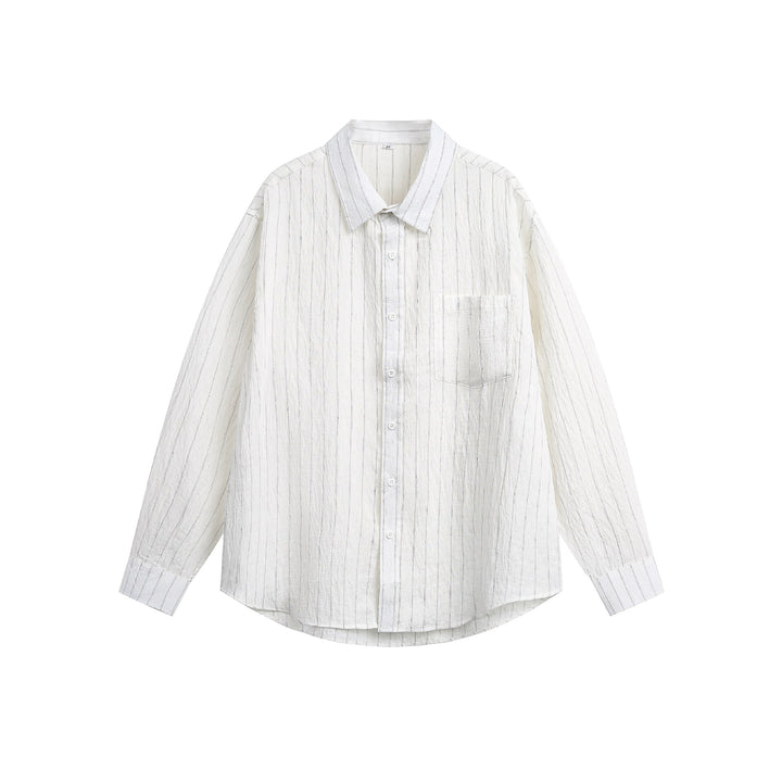 Unisex Relaxed Linen Blend Shirt with Fine Stripe Structure and Chest Pocket Mune Fashion