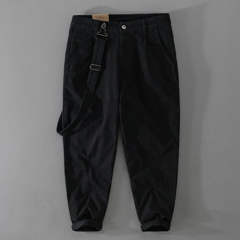 Men's Tapered Chino Pants with Removable Belt, High Waist and Cuffed Hem Mune Fashion
