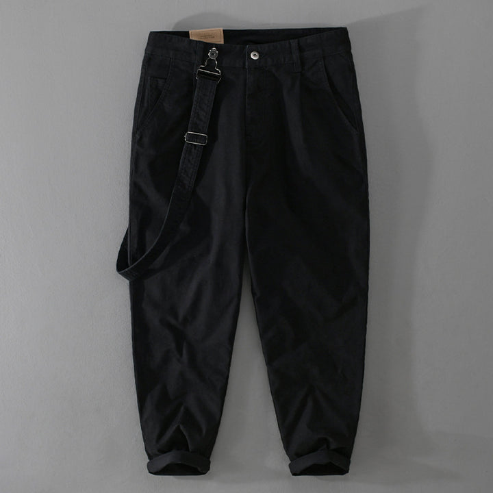 Men's Tapered Chino Pants with Removable Belt, High Waist and Cuffed Hem Mune Fashion