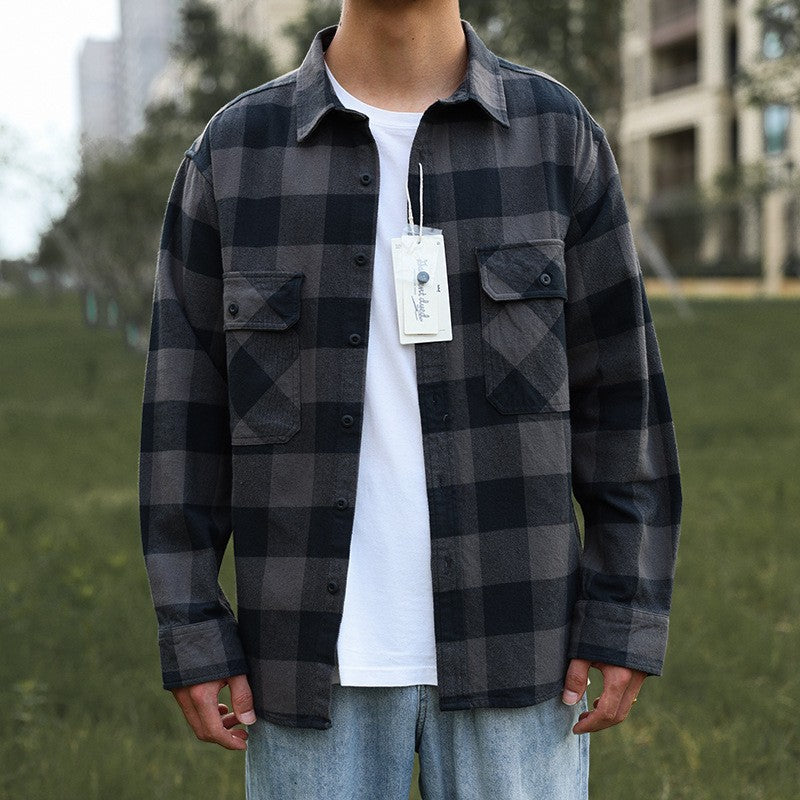 Men's Checkered Shirt Jacket with Two Chest Pockets Mune Fashion