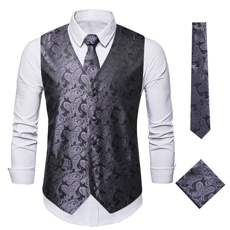 Men's elegant suit vest with elegant paisley pattern and matching accessories Mune Fashion