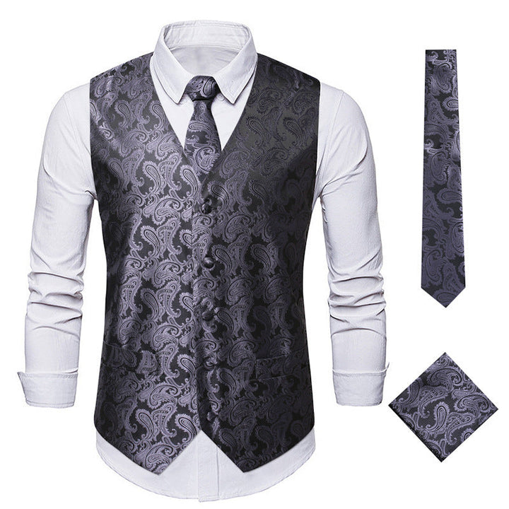 Men's elegant suit vest with elegant paisley pattern and matching accessories Mune Fashion