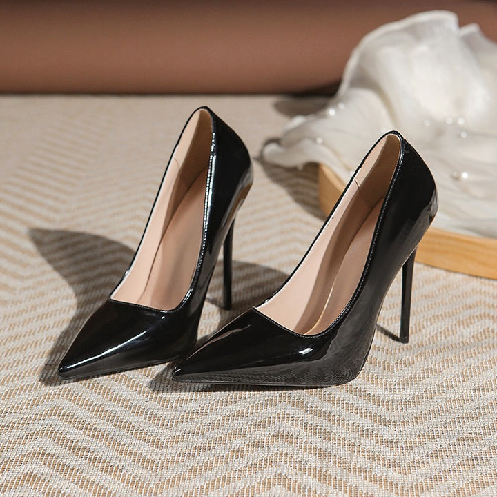 Ladies elegant pointy patent pumps with extra high stiletto heel Mune Fashion
