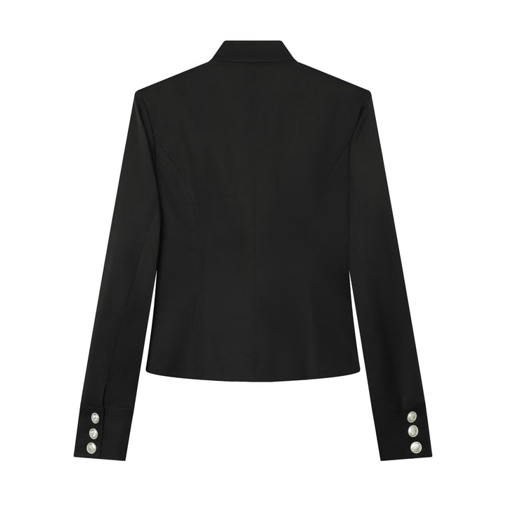 Women Military-Inspired Short Jacket with Stand-Up Collar, Decorative Button Placket and Zipper Mune Fashion