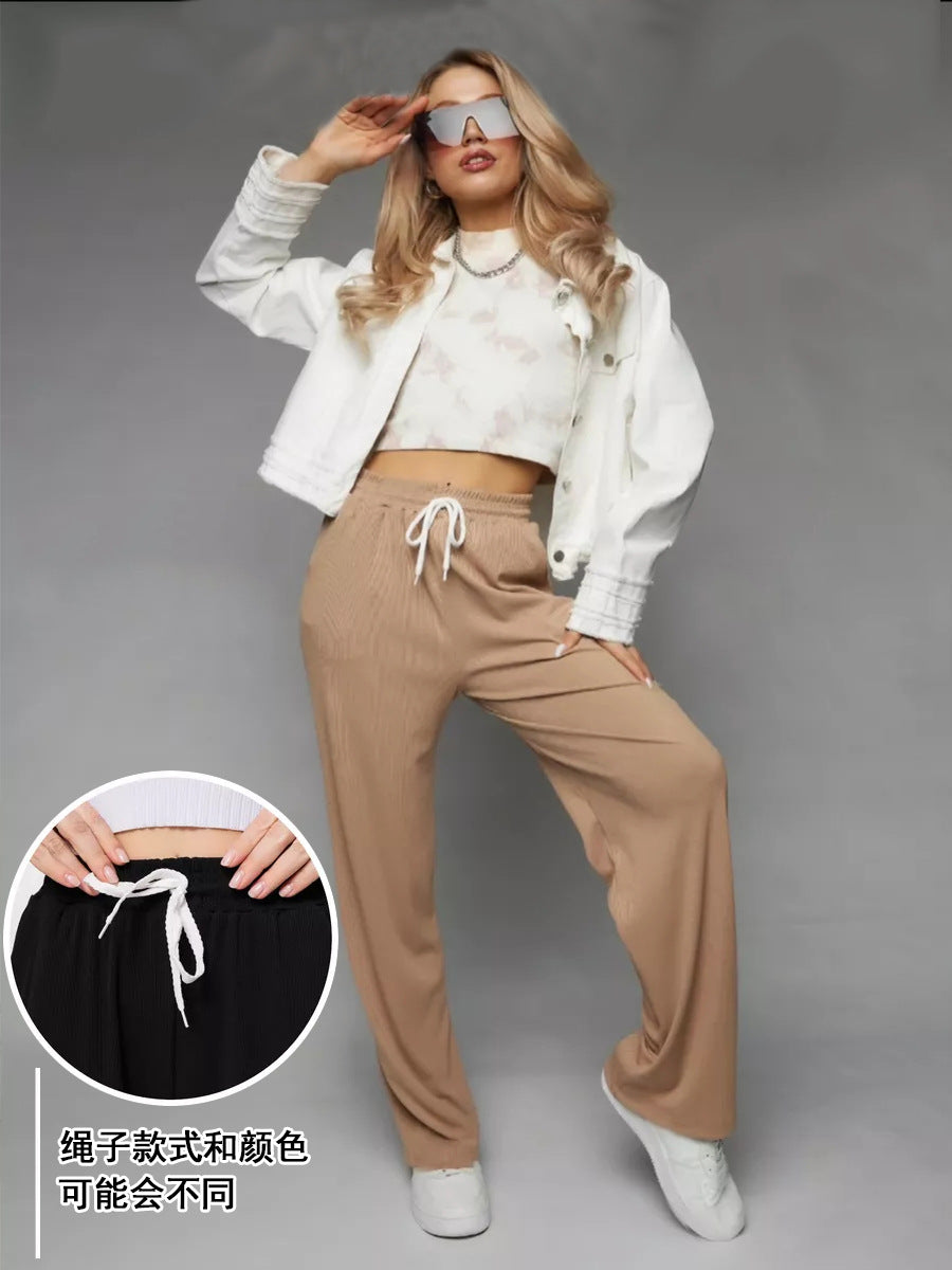 Ladies wide high-cut lounge pants with elastic waistband and drawstring Mune Fashion