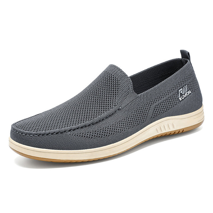 Men's lightweight mesh moccasin slipper with seamless knit upper, memory comfort insole, and slip-resistant flex sole Mune Fashion