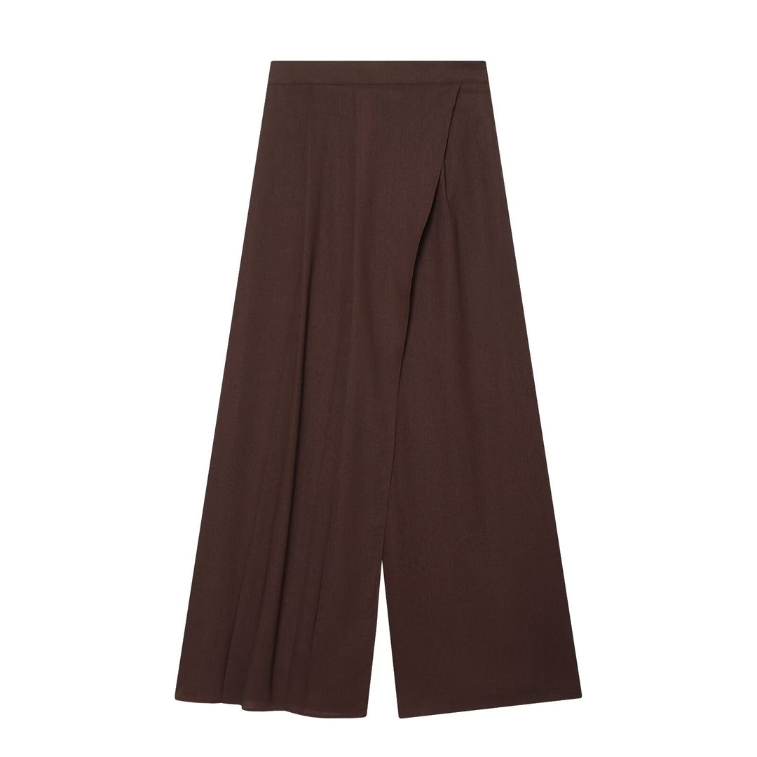 Women Wide High-Waist Culotte with Wrap Look and Flared Leg Mune Fashion