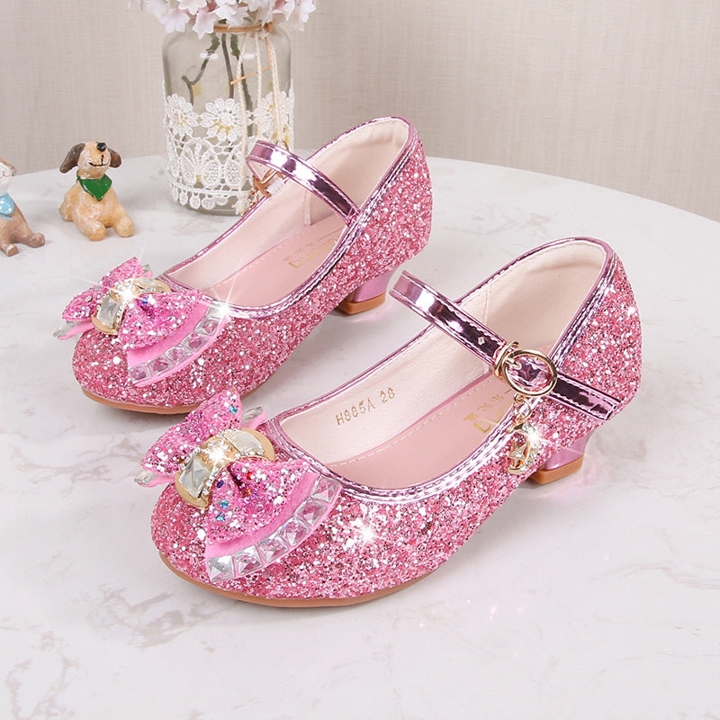 Girls Elegant Glitter Ballet Flats with Decorative Bow and Rhinestone Application Mune Fashion