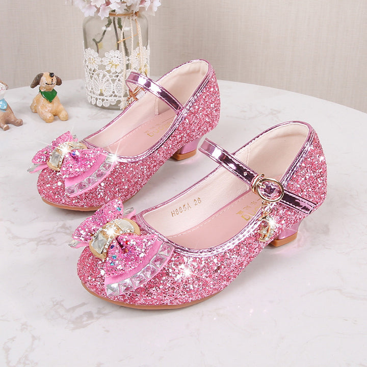Girls Elegant Glitter Ballet Flats with Decorative Bow and Rhinestone Application Mune Fashion