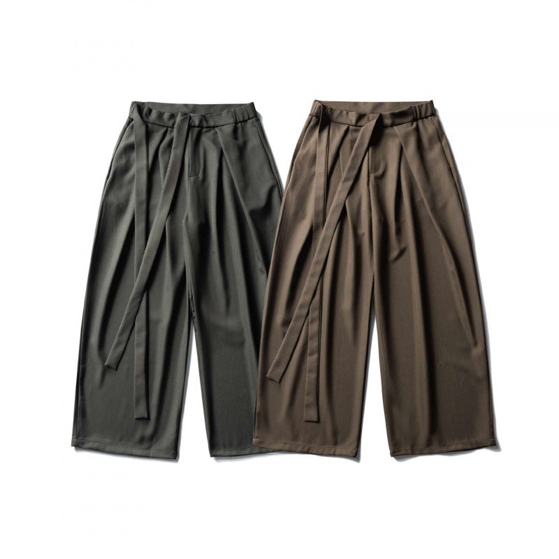 Women's Wide Culotte Pants with High Waist, Pleats and Tie Belt Mune Fashion