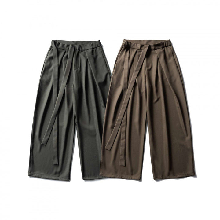 Women's Wide Culotte Pants with High Waist, Pleats and Tie Belt Mune Fashion
