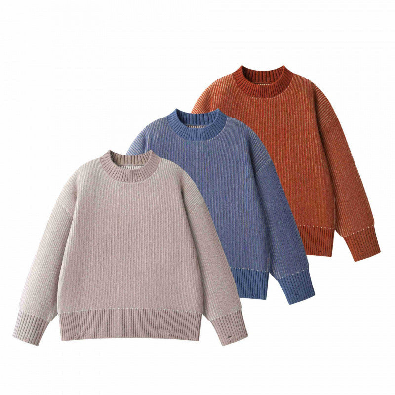 Unisex Oversize Knit Sweater with Round Neck, Ribbed Texture and Extended Hem Mune Fashion