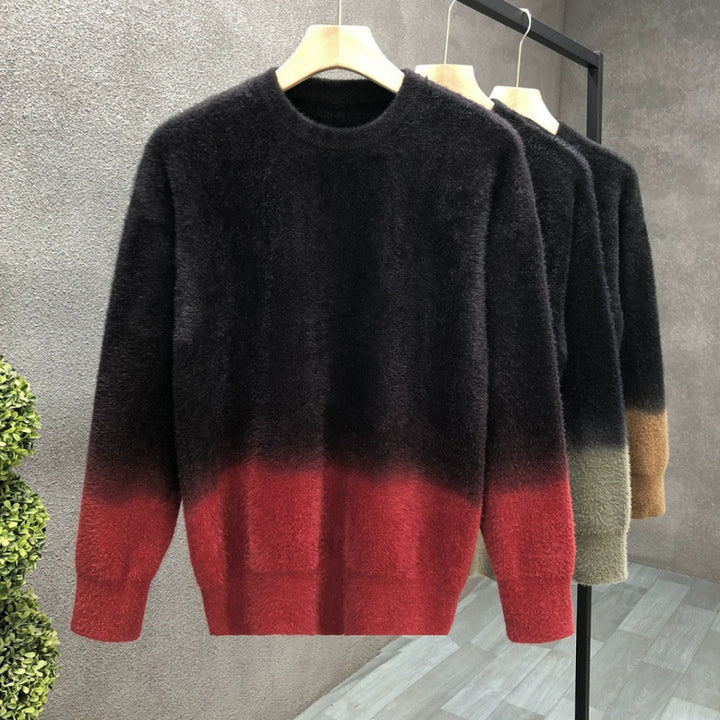 Men's Fluffy Gradient Pullover made of Mohair Mix with Round Neck and Straight Cut Mune Fashion