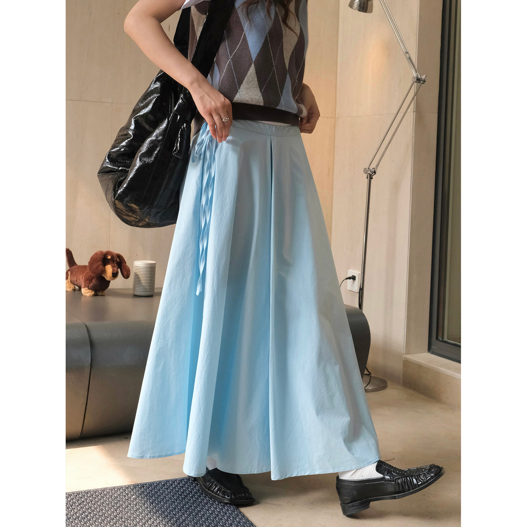 Women's Soft High-Waist Maxi Skirt with Drawstring, Wide Fall and Flowing Ruffle Silhouette Mune Fashion
