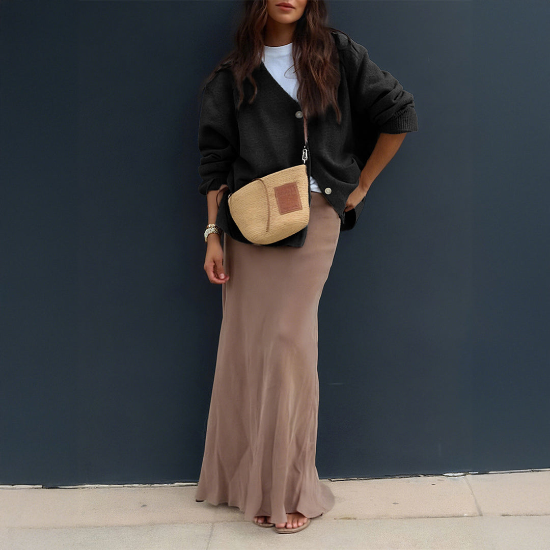 Women's elegant maxi skirt in bias cut with flowing satin look and slim silhouette Mune Fashion