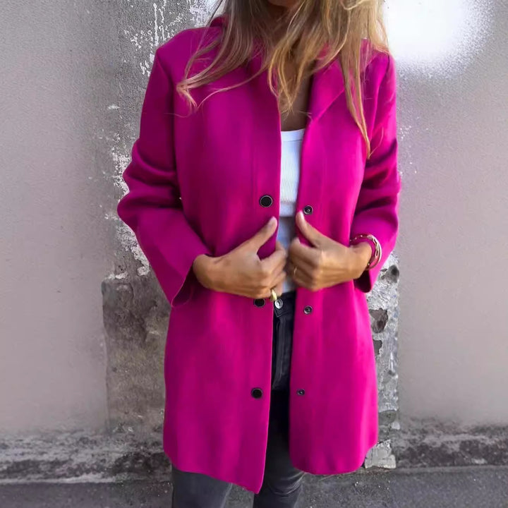 Women's hooded coat mid-length cotton blend with snap button placket and side pockets Mune Fashion