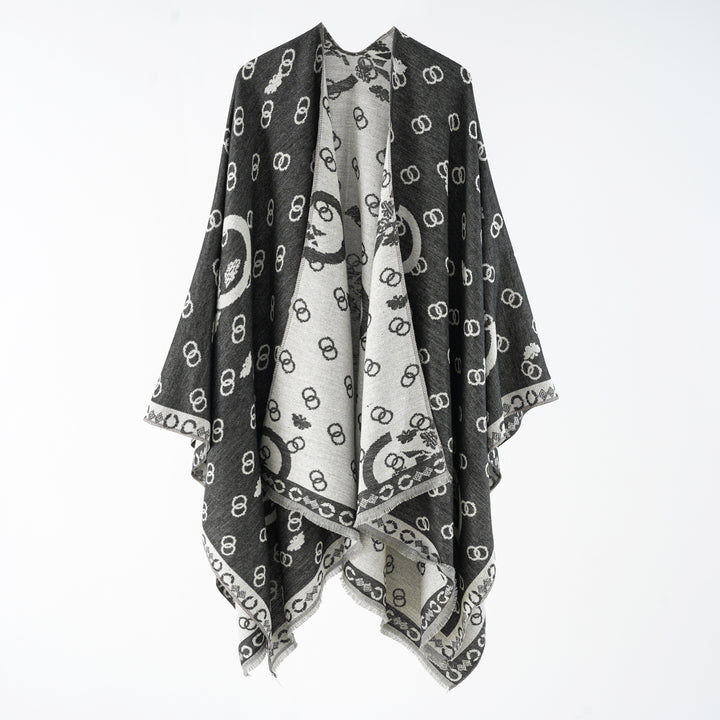 Women's Reversible Jacquard Wrap with Fringe and Generous Wrap Silhouette Mune Fashion