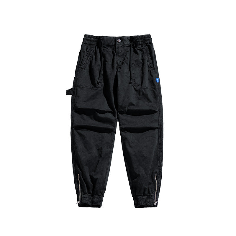 Men's Tapered Utility Cargo Pants in Jogger Style with Elastic Comfort Waistband, Patch Pockets and Ankle Zipper Mune Fashion