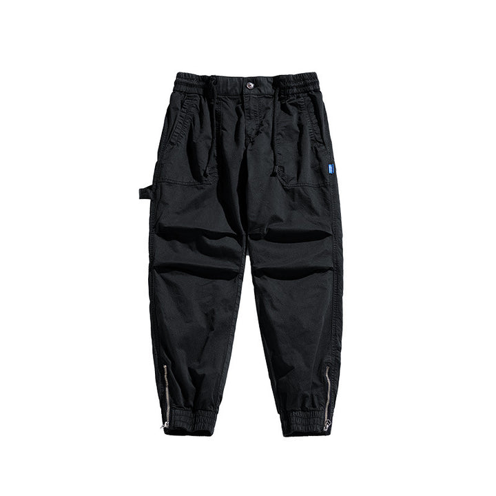 Men's Tapered Utility Cargo Pants in Jogger Style with Elastic Comfort Waistband, Patch Pockets and Ankle Zipper Mune Fashion