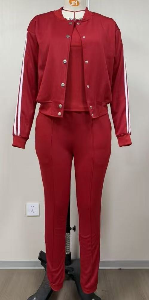 Women's trendy jogging suit set with college jacket, short top and slim-fit jogging pants Mune Fashion