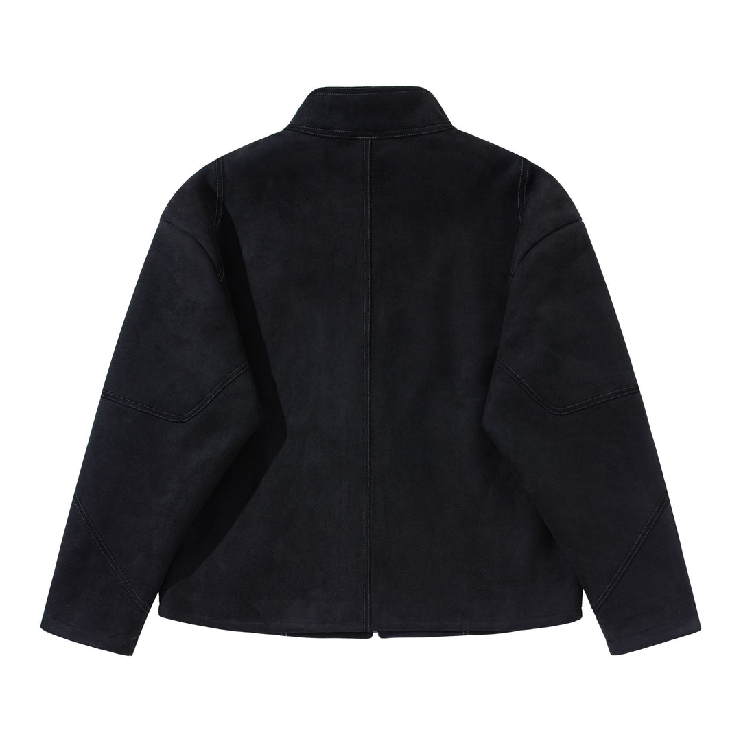 Men's short jacket in suede leather look with stand-up collar and distinctive dividing seam Mune Fashion