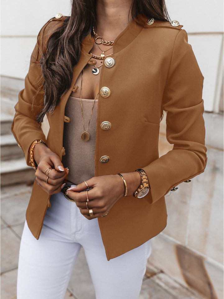 Women's military blazer with stand-up collar and decorative gold buttons Mune Fashion