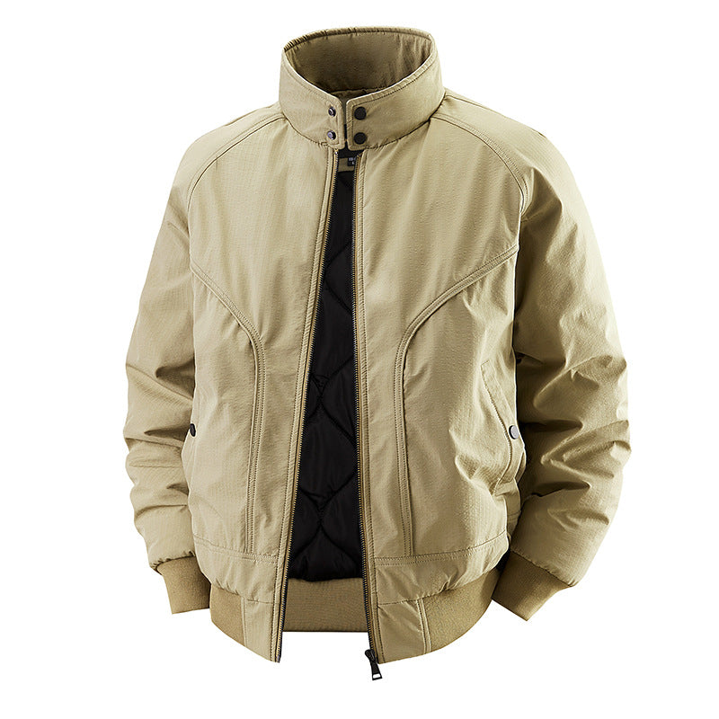 Men's windproof quilted bomber jacket with stand collar, ribbed cuffs, and padded lining Mune Fashion