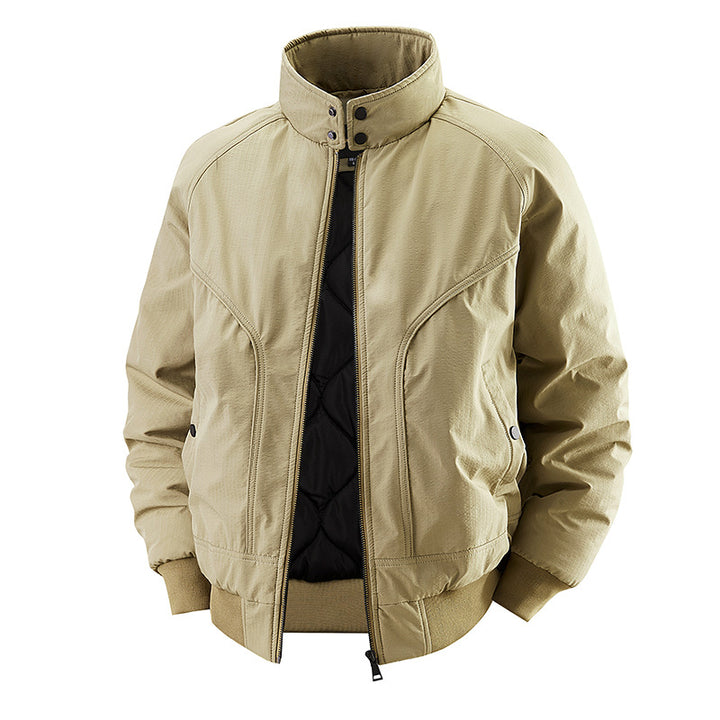 Men's windproof quilted bomber jacket with stand collar, ribbed cuffs, and padded lining Mune Fashion