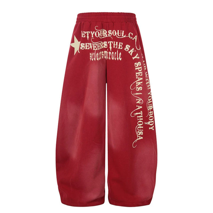 Women's Wide Palazzo Jogging Pants with Comfort Waistband, Drawstring and Typographic Side Print Mune Fashion