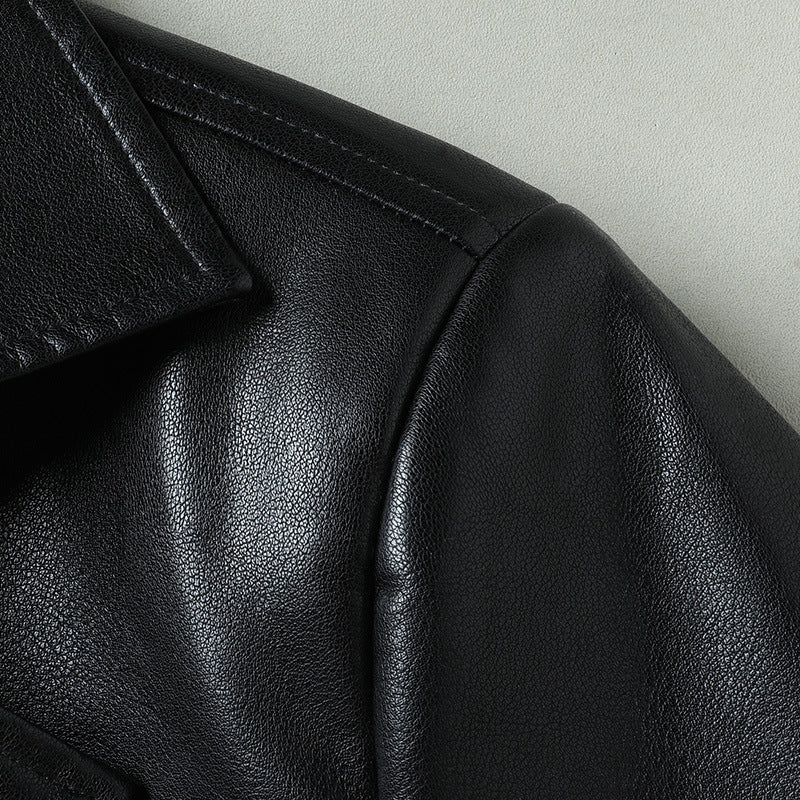 Men's Elegant Faux Leather Short Coat in Blazer Style with Notched Lapel Mune Fashion