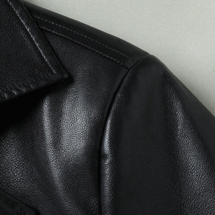 Men's Elegant Faux Leather Short Coat in Blazer Style with Notched Lapel Mune Fashion
