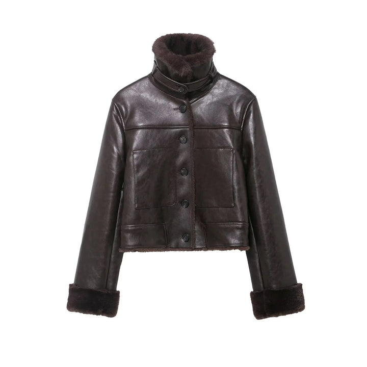 Women's cropped pilot jacket with teddy lining and adjustable neck strap Mune Fashion