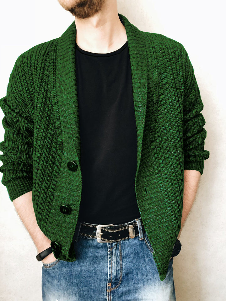 Men's knitted cardigan with shawl collar and button placket Mune Fashion