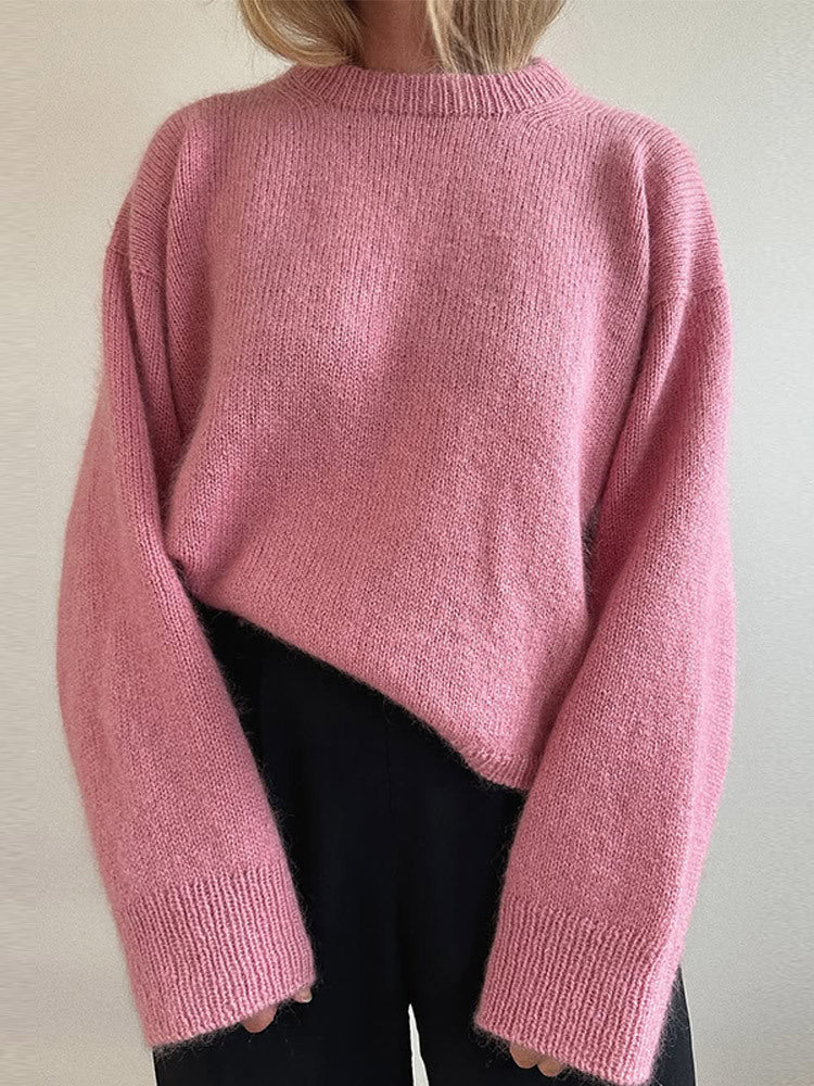 Women Oversized Mohair-Mix Sweater with Loose Silhouette and Ribbed Cuffs Mune Fashion