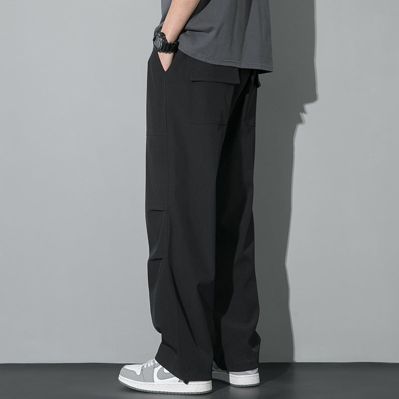 Men's Wide Utility Cargo Pants with Drawstring Waist, Knee Patches & Adjustable Hem Mune Fashion
