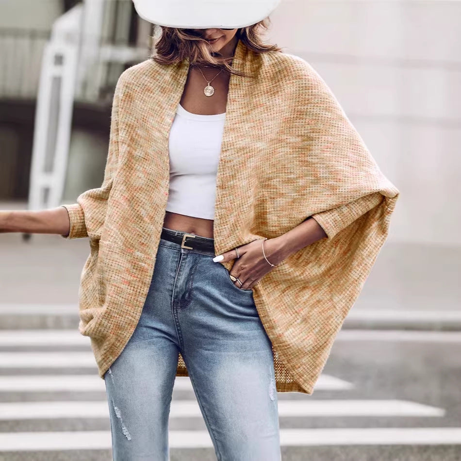 Women Oversized Knit Poncho with Open Front and Boucle Structure Drune